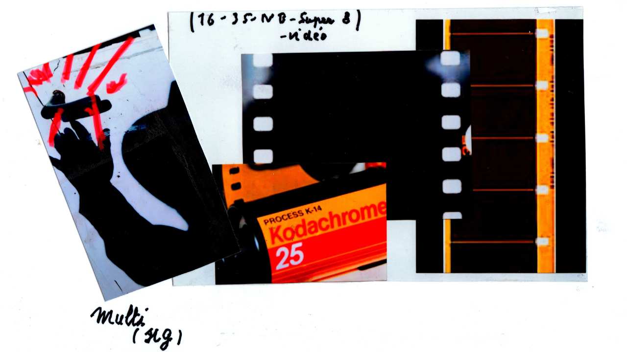 a collage of images of film strips with notes